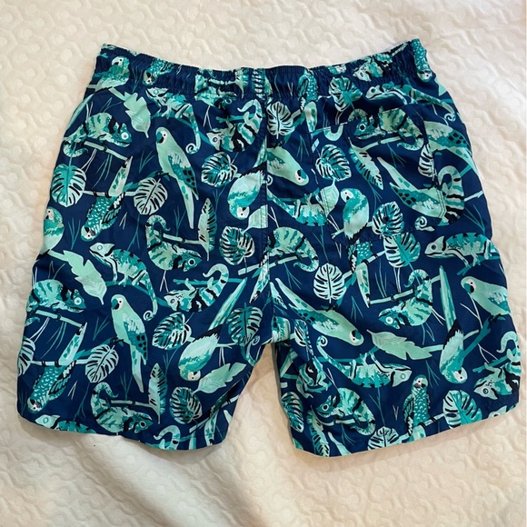 Old Navy Green and Blue Swim Trunks Men’s Medium Parrot Iguana Tropical Netting - Picture 8 of 8